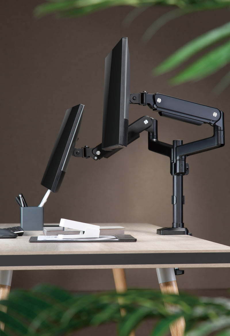 GAMEON GO-2045 Pole-Mounted Spring-Assisted Dual Monitor Arm For Gaming And Office Use, 17" - 32", Each Arm Up To 9 KG, Black