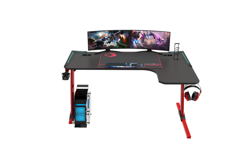 GAMEON Phantom XL-L Series L-Shaped RGB Flowing Light Gaming Desk With Mouse pad, Headphone Hook, Cup Holder, Cable Management, Gamepad Holder, Qi Wireless Charger & USB Hub - Black