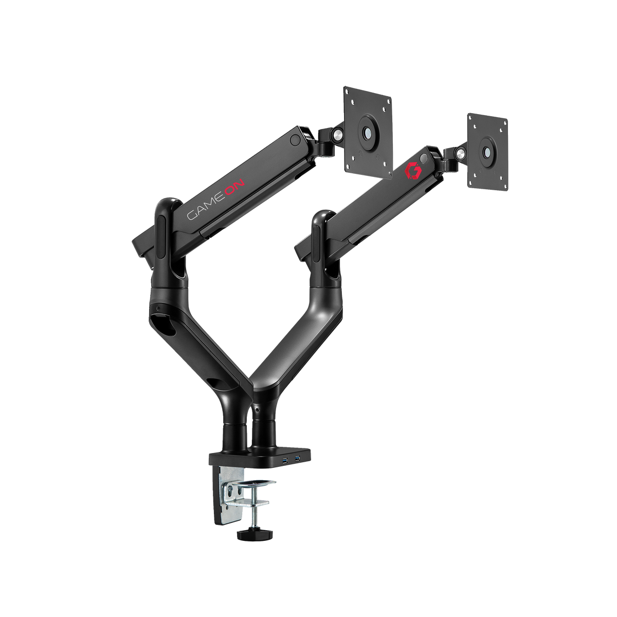 GAMEON GO-2144 Premium Aluminum Spring-Assisted Dual Monitor Arm For Gaming And Office Use, 17" - 33" With USB Port, Each Arm Up To 9 KG, Space Grey