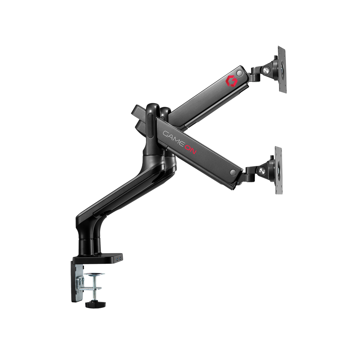 GAMEON GO-2144 Premium Aluminum Spring-Assisted Dual Monitor Arm For Gaming And Office Use, 17" - 33" With USB Port, Each Arm Up To 9 KG, Space Grey