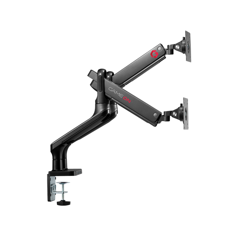 GAMEON GO-2144 Premium Aluminum Spring-Assisted Dual Monitor Arm For Gaming And Office Use, 17" - 33" With USB Port, Each Arm Up To 9 KG, Space Grey