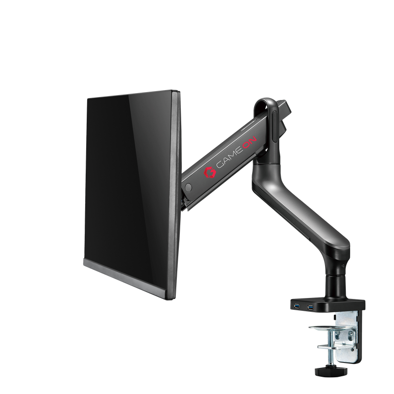 GAMEON GO-2137 Premium Aluminum Spring-Assisted Single Monitor Arm For Gaming And Office Use, 17" - 33" With USB Port, Arm Up To 9 KG, Space Grey