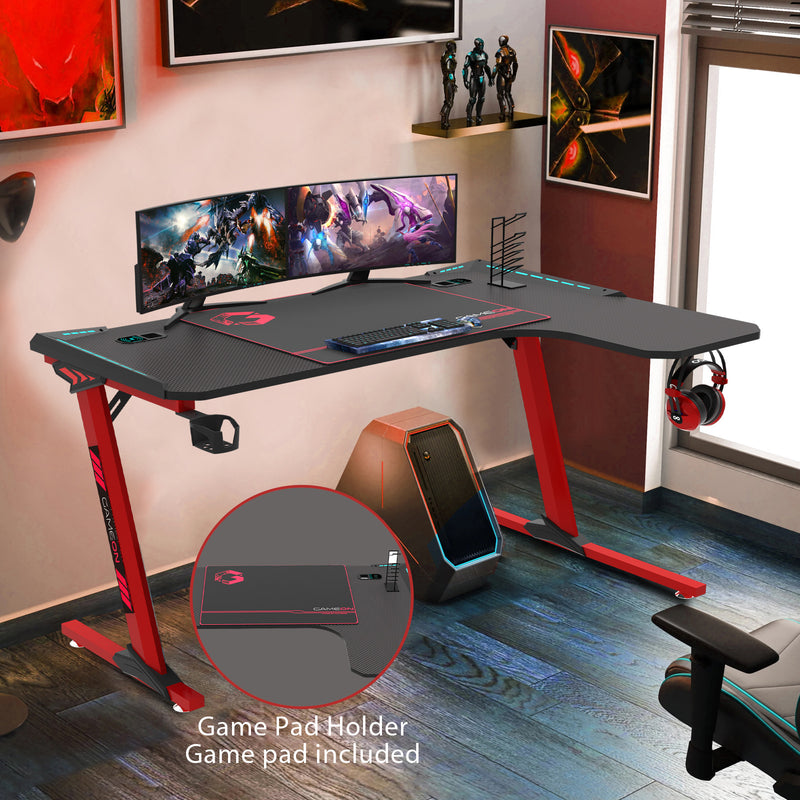 GAMEON Phantom XL-R Series L-Shaped RGB Flowing Light Gaming Desk With Mouse pad, Headphone Hook, Cup Holder, Cable Management, Gamepad Holder, Qi Wireless Charger & USB Hub - Black