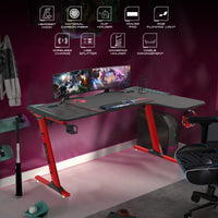 GAMEON Phantom XL-R Series L-Shaped RGB Flowing Light Gaming Desk With Mouse pad, Headphone Hook, Cup Holder, Cable Management, Gamepad Holder, Qi Wireless Charger & USB Hub - Black