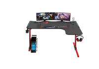 GAMEON Phantom XL-L Series L-Shaped RGB Flowing Light Gaming Desk With Mouse pad, Headphone Hook, Cup Holder, Cable Management, Gamepad Holder, Qi Wireless Charger & USB Hub - Black